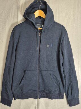 Polo Ralph Lauren Men's Navy Blue Large Solid Double Knit Full Zip Hoodie NEW